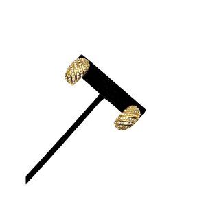 Vintage Signed Christian DIOR earrings half hoop pave clip backs 1 inch